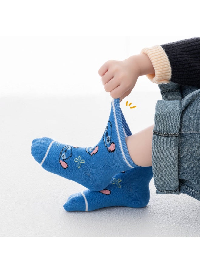 Cartoon pattern children's socks, mid-calf socks, cotton socks, autumn and winter stockings, comfortable and versatile (size: L (suitable for children aged 6-10)-stitch - Image 4